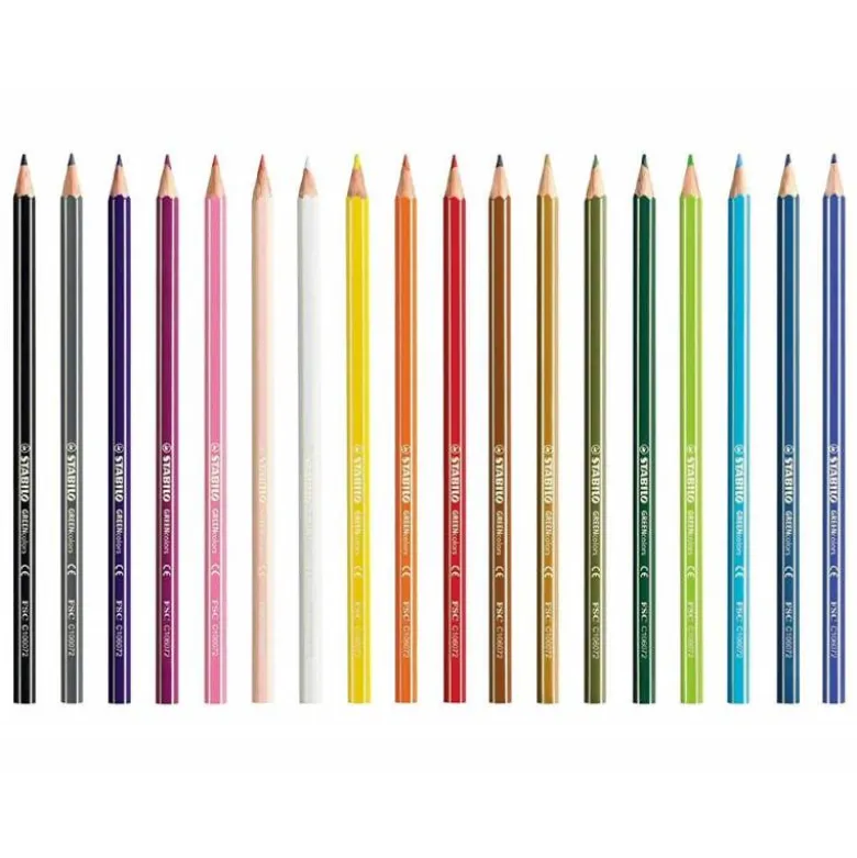 LAPICES DE COLORES STABILO GREEN COLORS CON CERTIFICADO FSC ESTUCHE CARTON DE 18 UNIDADES COLORES SURTIDOS