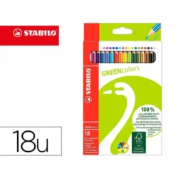 LAPICES DE COLORES STABILO GREEN COLORS CON CERTIFICADO FSC ESTUCHE CARTON DE 18 UNIDADES COLORES SURTIDOS
