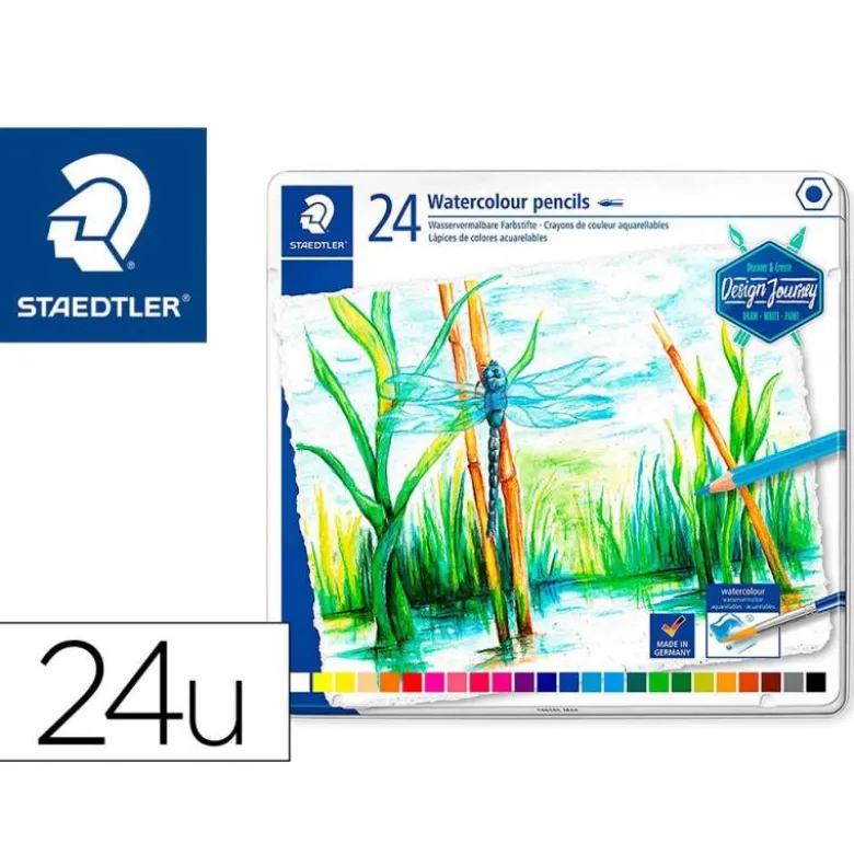 LAPICES DE COLORES STAEDTLER ACUARELABLES CAJA METAL DE 24 COLORES SURTIDOS