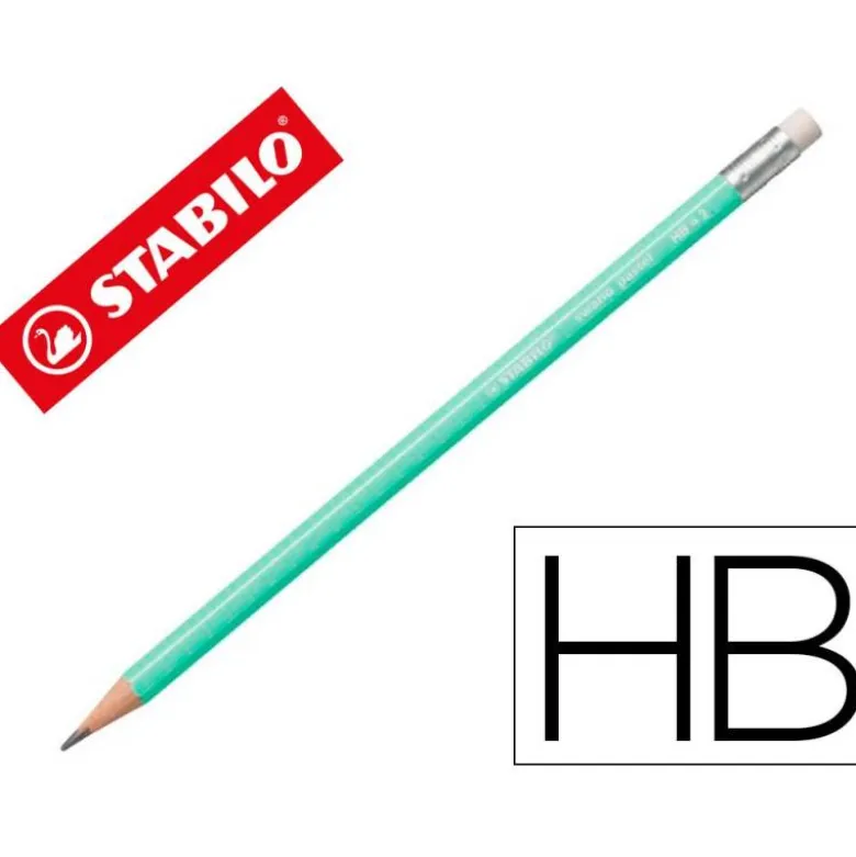 LAPICES DE GRAFITO CON GOMA STABILO SWANO MINA 2,2 MM DUREZA HB VERDE PASTEL