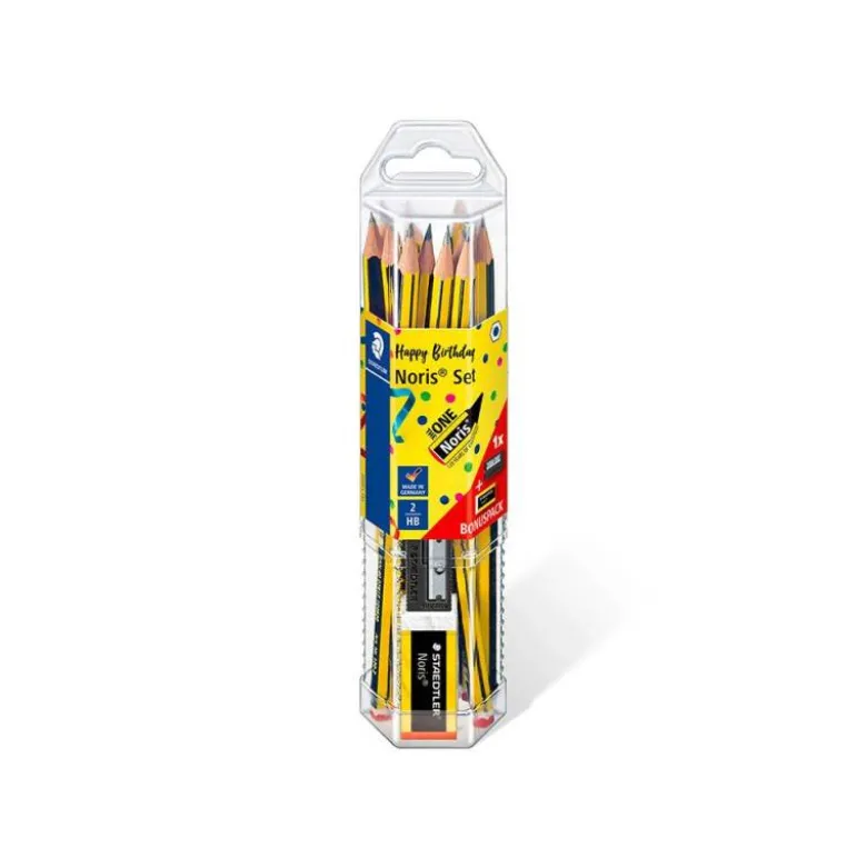 LAPICES DE GRAFITO STAEDTLER NORIS N.2 HB BLISTER PROMOCIONAL 120 ANIVERS DE 12 UDS + AFILALAPIZ Y GOMA