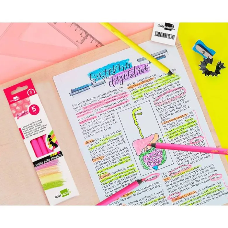 Lapiz de color marca Liderpapel jumbo neon rosa triangular