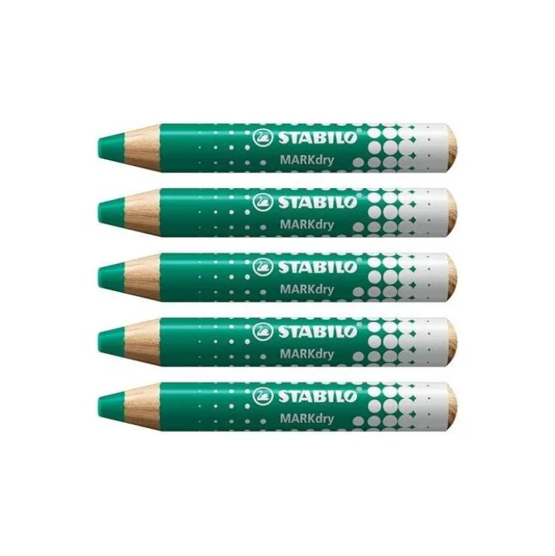 LAPIZ MARCADOR EN SECO STABILO MARKDRY PARA PIZARRA BLANCA COLOR VERDE CAJA DE 5 UNIDADES