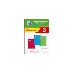 LIBRETA ESCOLAR OXFORD TAPA BLANDA DIN A4 48 HOJAS CUADRO 4 MM PACK DE 3 UNIDADES COLORES SURTIDOS