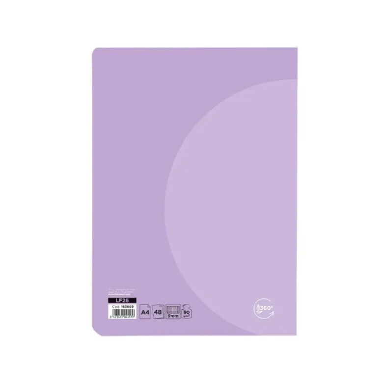 LIBRETA LIDERPAPEL 360 TAPA DE PLASTICO A5 48 HOJAS 90G/M2 CUADRO 5 MM CON DOBLE MARGEN COLORES PASTEL