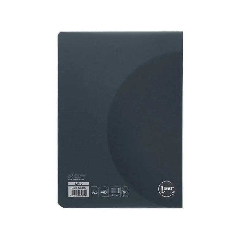 LIBRETA LIDERPAPEL 360 TAPA DE PLASTICO A5 48 HOJAS 90G/M2 5MM CON DOBLE MARGEN TAPA NEGRA
