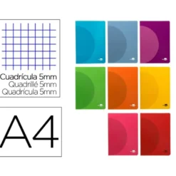 LIBRETA LIDERPAPEL 360 TAPA DE PLASTICO A4 48 HOJAS 90G/M2 5MM CON DOBLE MARGEN COLORES SURTIDOS