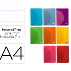 LIBRETA LIDERPAPEL 360 TAPA DE PLASTICO A4 48 HOJAS 90G/M2 HORIZONTAL CON DOBLE MARGEN COLORES SURTIDOS