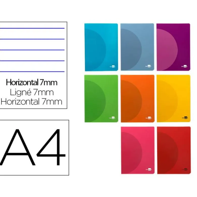 LIBRETA LIDERPAPEL 360 TAPA DE PLASTICO A4 48 HOJAS 90G/M2 HORIZONTAL CON DOBLE MARGEN COLORES SURTIDOS