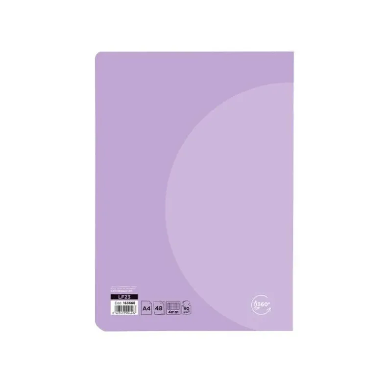 LIBRETA LIDERPAPEL 360 TAPA DE PLASTICO A4 48 HOJAS 90G/M2 CUADRO 5 MM CON DOBLE MARGEN COLORES PASTEL