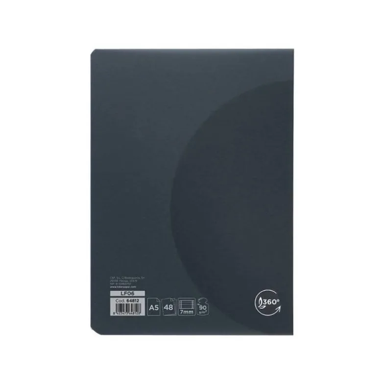 LIBRETA LIDERPAPEL 360 TAPA DE PLASTICO A5 48 HOJAS 90G/M2 HORIZONTAL CON DOBLE MARGEN TAPA NEGRA