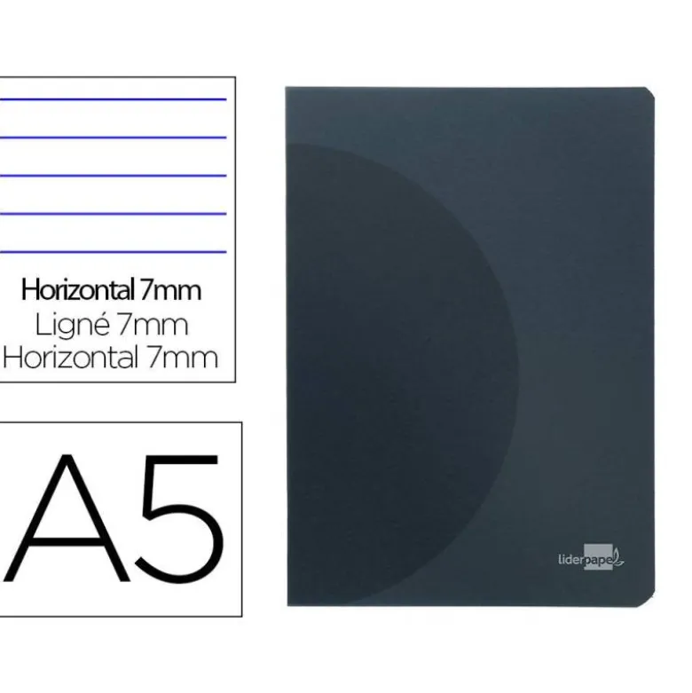 LIBRETA LIDERPAPEL 360 TAPA DE PLASTICO A5 48 HOJAS 90G/M2 HORIZONTAL CON DOBLE MARGEN TAPA NEGRA