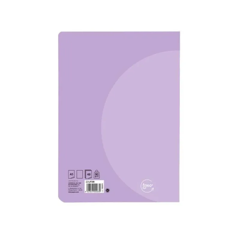 LIBRETA LIDERPAPEL 360 TAPA DE PLASTICO A5 48 HOJAS 90G/M2 LISO SIN MARGEN COLORES PASTEL SURTIDOS