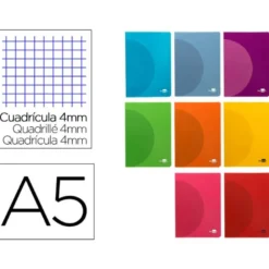 Libreta Liderpapel Serie 360 A5 cuadricula 4mm 48 hojas tapa plastico colores surtidos