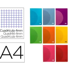 Libreta Liderpapel Serie 360 A4 cuadricula 4mm 48 hojas tapa plastico colores surtidos