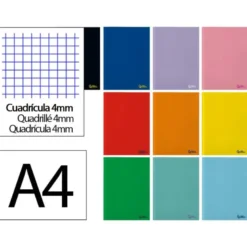 LIBRETA LIDERPAPEL SMART A4 48 HOJAS 75G/M2 CUADRO 4MM CON MARGEN COLORES SURTIDOS