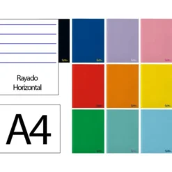 LIBRETA LIDERPAPEL SMART A4 48 HOJAS 75G/M2 HORIZONTAL CON DOBLE MARGEN COLORES SURTIDOS
