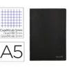 Libreta escolar Liderpapel tapa negra A5 con 80 hojas de 60g/m2 cuadro de 5mm con doble margen. Colores surtidos.