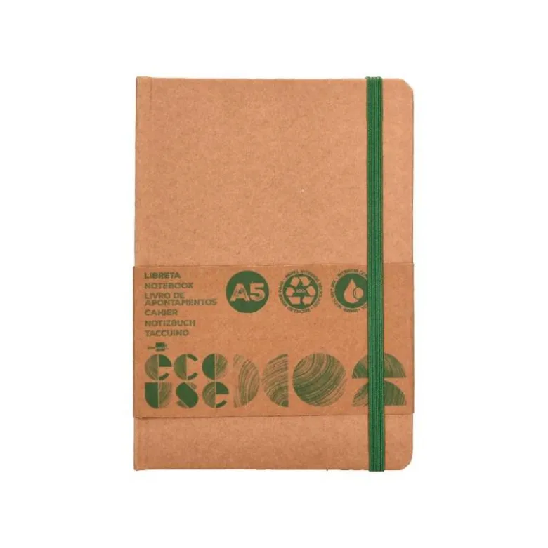 LIBRETA LIDERPAPEL ECOUSE 100% RECICLADA A5 96 HOJAS 70G/M2 HORIZONTAL CON GOMILLA Y MARCA PAGINAS