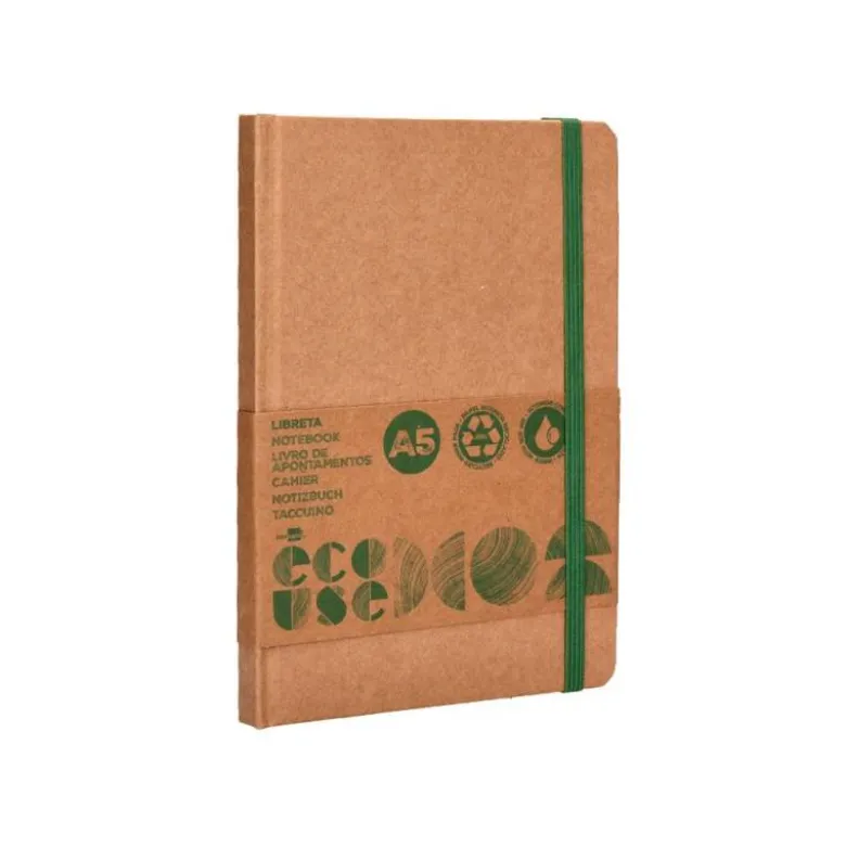 LIBRETA LIDERPAPEL ECOUSE 100% RECICLADA A5 96 HOJAS 70G/M2 HORIZONTAL CON GOMILLA Y MARCA PAGINAS