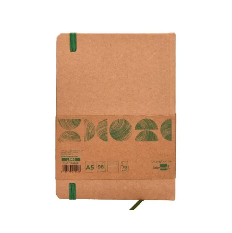 LIBRETA LIDERPAPEL ECOUSE 100% RECICLADA A5 96 HOJAS 70G/M2 HORIZONTAL CON GOMILLA Y MARCA PAGINAS