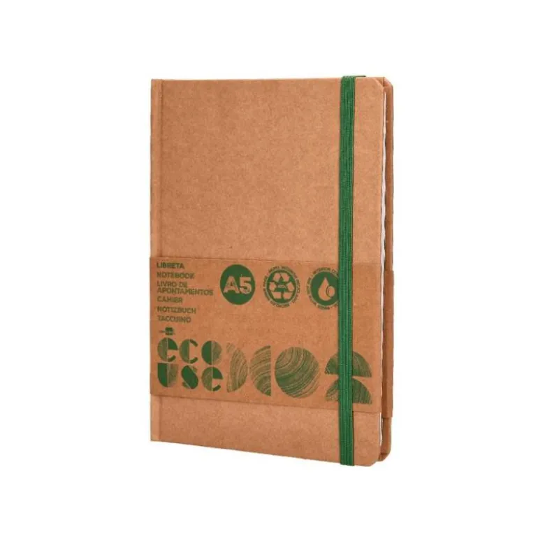 LIBRETA LIDERPAPEL ECOUSE 100% RECICLADA A5 96 HOJAS 70G/M2 HORIZONTAL CON GOMILLA Y MARCA PAGINAS