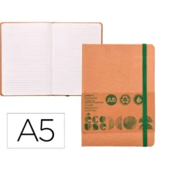 LIBRETA LIDERPAPEL ECOUSE 100% RECICLADA A5 96 HOJAS 70G/M2 HORIZONTAL CON GOMILLA Y MARCA PAGINAS