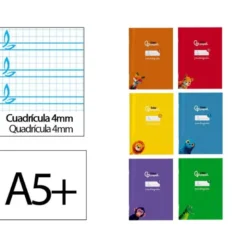 LIBRETA LIDERPAPEL PAUTAGUIA TAPA CARTONCILLO 32H DIN A5+ 75GR CUADRICULADO PAUTADO 4MM CON MARGEN 6 COLORES SURTIDOS