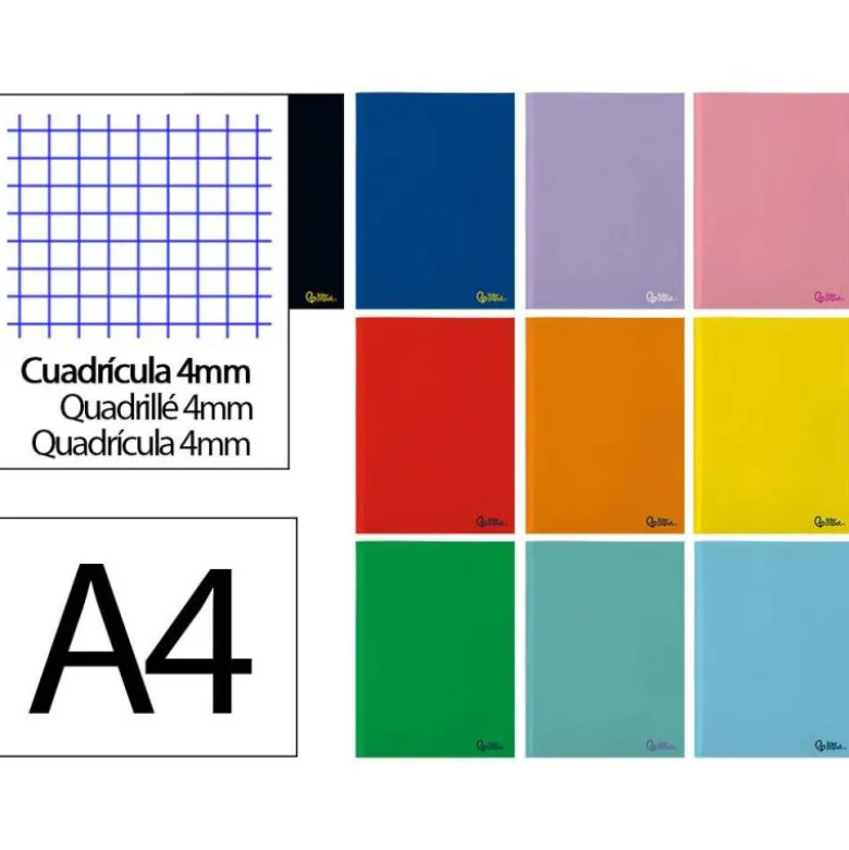 LIBRETA LIDERPAPEL SMART A4 32 HOJAS 75G/M2 CUADRO 4MM CON MARGEN COLORES SURTIDOS