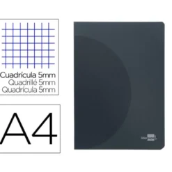 LIBRETA LIDERPAPEL 360 TAPA DE PLASTICO A4 48 HOJAS 90G/M2 5MM CON DOBLE MARGEN TAPA NEGRA