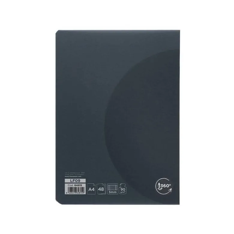 LIBRETA LIDERPAPEL 360 TAPA DE PLASTICO A4 48 HOJAS 90G/M2 5MM CON DOBLE MARGEN TAPA NEGRA
