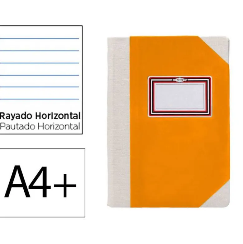 LIBRO CARTONE COSIDO FERNANDES FLECHA DIN A4+ RAYADO HORIZONTAL 50 HOJAS 100 GR NARANJA
