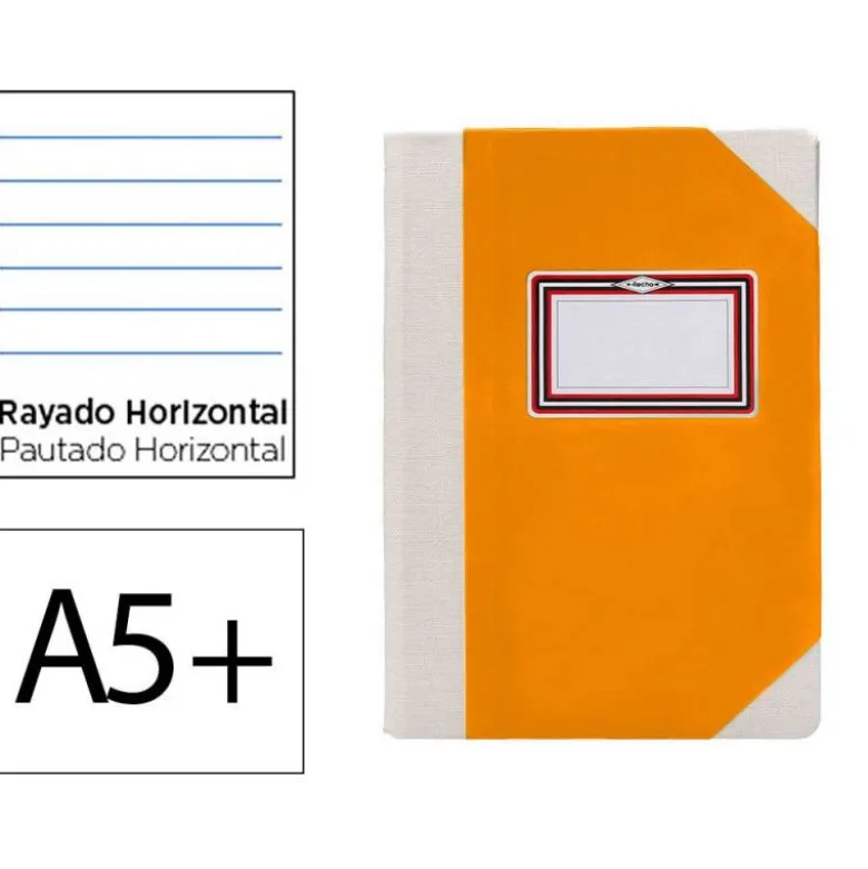 LIBRO CARTONE COSIDO FERNANDES FLECHA DIN A5+ RAYADO HORIZONTAL 50 HOJAS 100 GR NARANJA