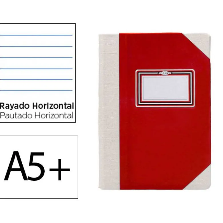 LIBRO CARTONE COSIDO FERNANDES FLECHA DIN A5+ RAYADO HORIZONTAL 50 HOJAS 100 GR ROJO