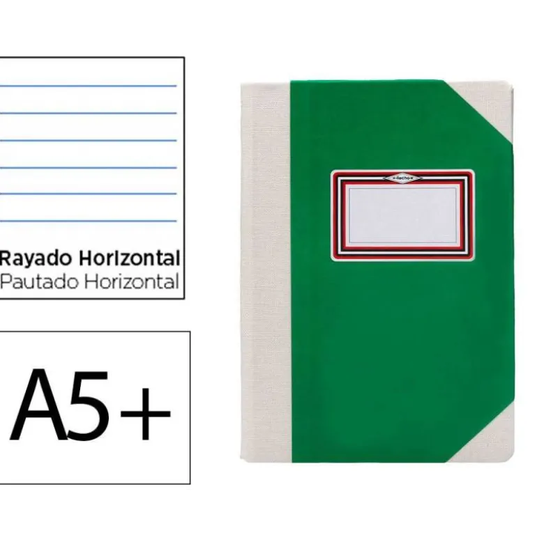 LIBRO CARTONE COSIDO FERNANDES FLECHA DIN A5+ RAYADO HORIZONTAL 50 HOJAS 100 GR VERDE