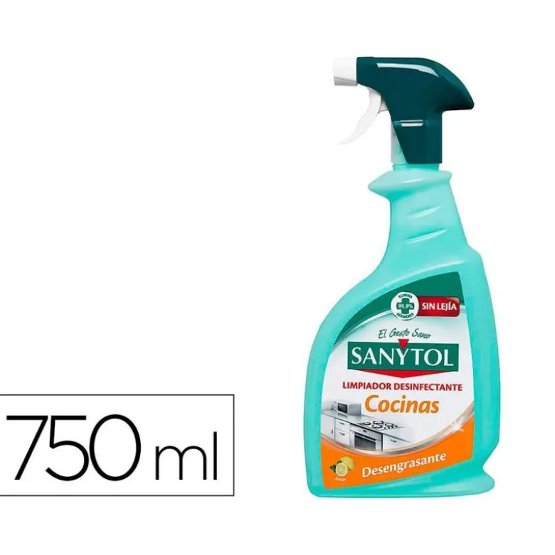 LIMPIADOR DESINFECTANTE SANYTOL PARA COCINAS CON PISTOLA PULVERIZADORA BOTE DE 750 ML