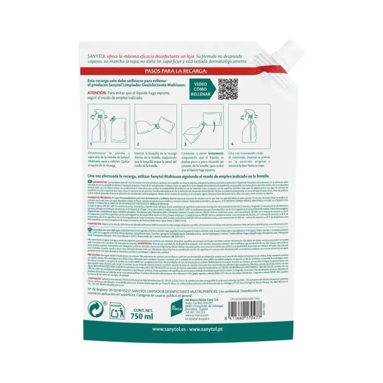 LIMPIADOR DESINFECTANTE SANYTOL MULTIUSOS AROMA EUCALIPTO BOTE DE 750 ML