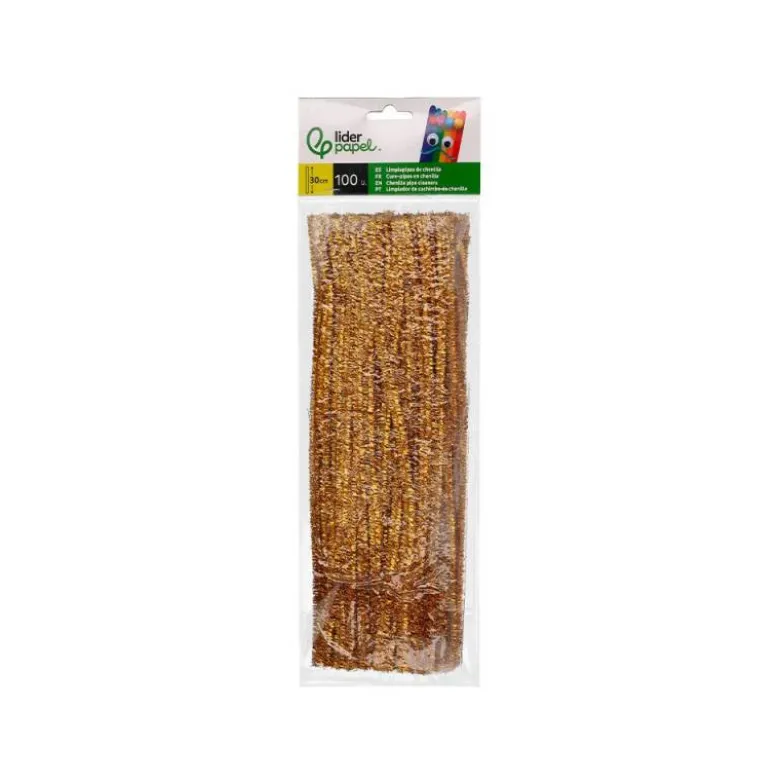LIMPIAPIPAS DE CHENILLA LIDERPAPEL 30 CM COLOR ORO BOLSA DE 100 UNIDADES