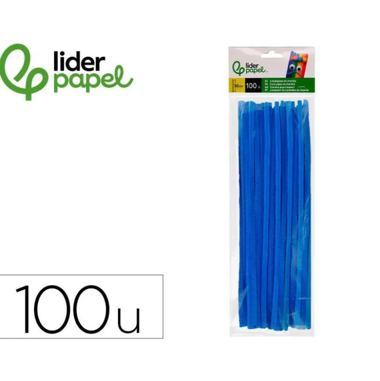 LIMPIAPIPAS DE CHENILLA LIDERPAPEL 30 CM COLOR AZUL MATE BOLSA DE 100 UNIDADES