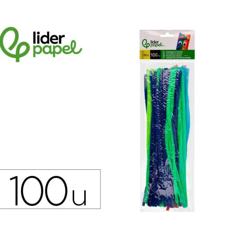 LIMPIAPIPAS DE CHENILLA LIDERPAPEL 30 CM COLORES MATE SURTIDOS BOLSA DE 100 UNIDADES