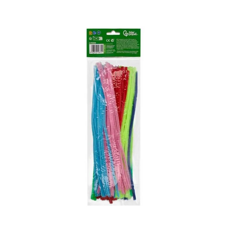 LIMPIAPIPAS DE CHENILLA LIDERPAPEL 30 CM COLORES MATE SURTIDOS BOLSA DE 100 UNIDADES