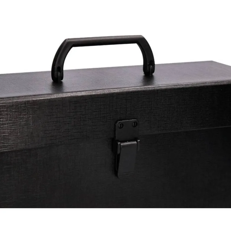 MALETIN LIDERPAPEL CON FUELLE Y ASA CARTON FORRADO 19 DEPARTAMENTOS 255X390X120 MM COLOR NEGRO