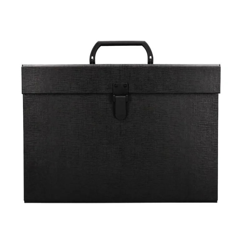 MALETIN LIDERPAPEL CON FUELLE Y ASA CARTON FORRADO 19 DEPARTAMENTOS 255X390X120 MM COLOR NEGRO