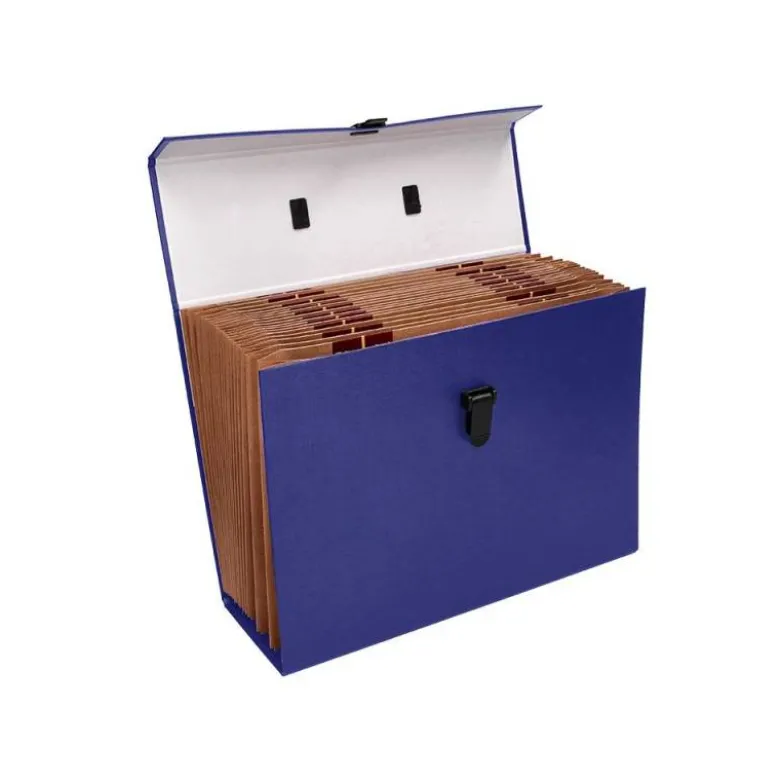 MALETIN LIDERPAPEL CON FUELLE Y ASA CARTON FORRADO 19 DEPARTAMENTOS 255X390X120 MM COLOR AZUL