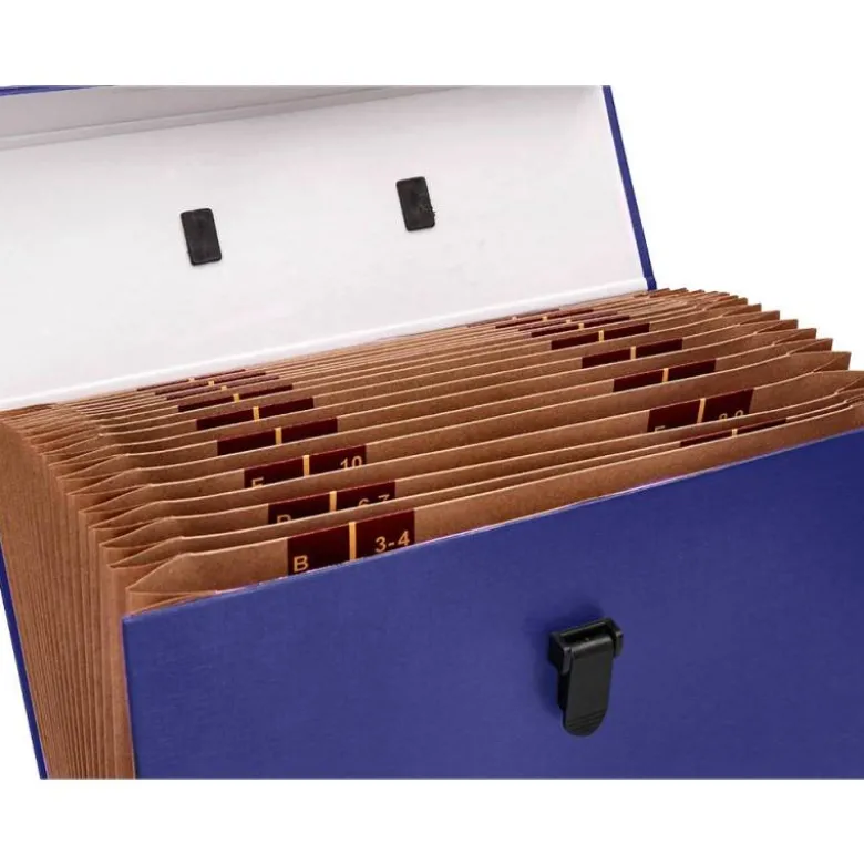 MALETIN LIDERPAPEL CON FUELLE Y ASA CARTON FORRADO 19 DEPARTAMENTOS 255X390X120 MM COLOR AZUL