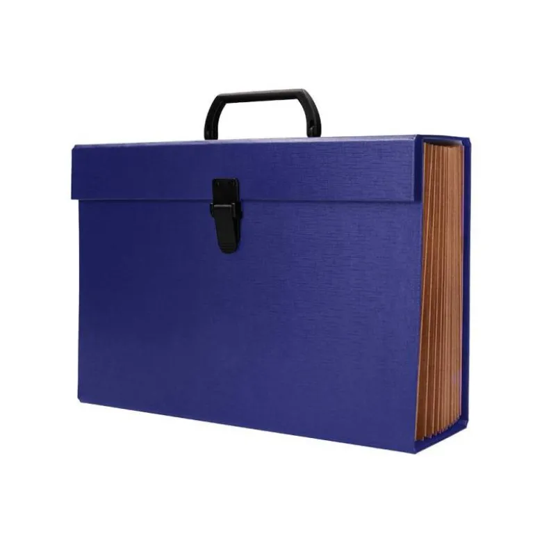 MALETIN LIDERPAPEL CON FUELLE Y ASA CARTON FORRADO 19 DEPARTAMENTOS 255X390X120 MM COLOR AZUL