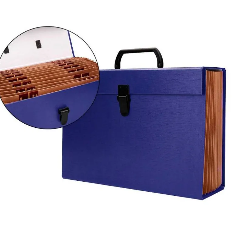 MALETIN LIDERPAPEL CON FUELLE Y ASA CARTON FORRADO 19 DEPARTAMENTOS 255X390X120 MM COLOR AZUL