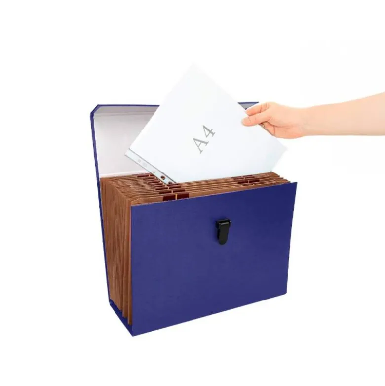 MALETIN LIDERPAPEL CON FUELLE Y ASA CARTON FORRADO 19 DEPARTAMENTOS 255X390X120 MM COLOR AZUL