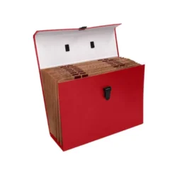 MALETIN LIDERPAPEL CON FUELLE Y ASA CARTON FORRADO 19 DEPARTAMENTOS 255X390X120 MM COLOR ROJO