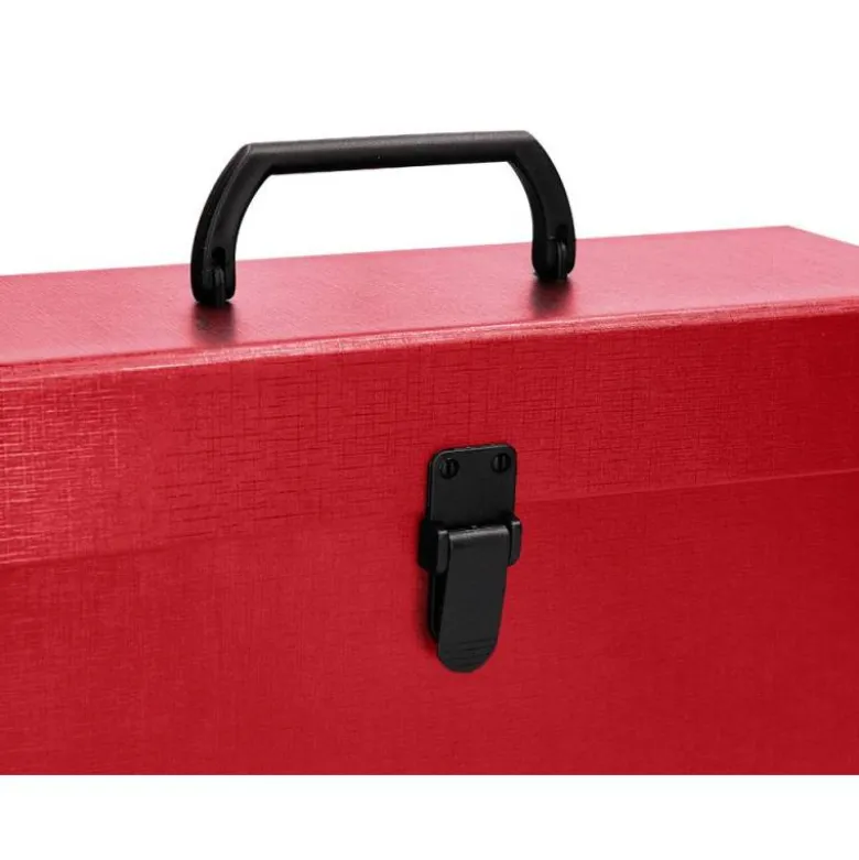 MALETIN LIDERPAPEL CON FUELLE Y ASA CARTON FORRADO 19 DEPARTAMENTOS 255X390X120 MM COLOR ROJO